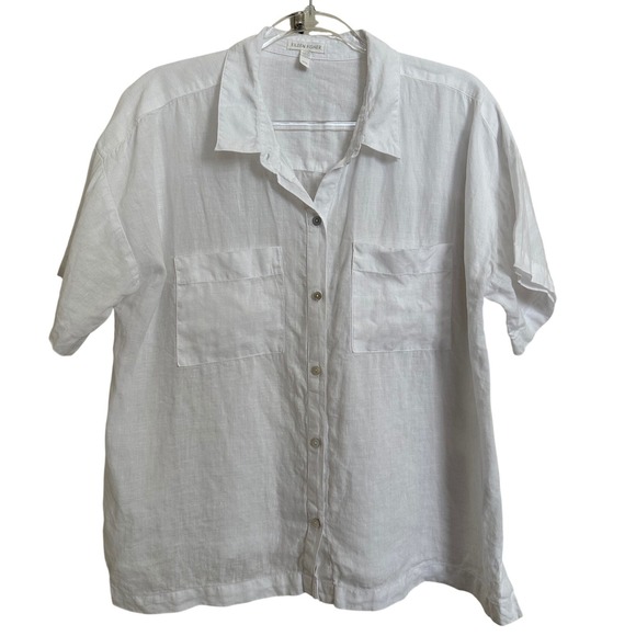 Eileen Fisher Tops - Eileen Fisher 100% Organic Linen White Button Down Shirt Short Sleeve M